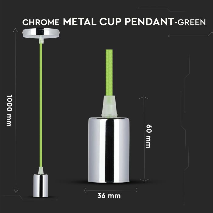 Pirnihoidja, metall, kroomitud, roheline juhe, D36, V-TAC