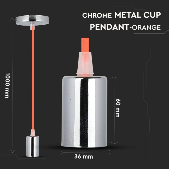 Pirnihoidja, metall, kroomitud, oranž juhe, D36, V-TAC