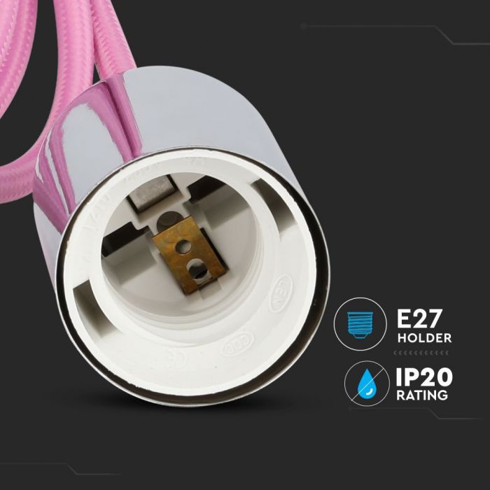 Подвесной держатель лампы, металл, хромированный, розовый провод, D36, V-TAC