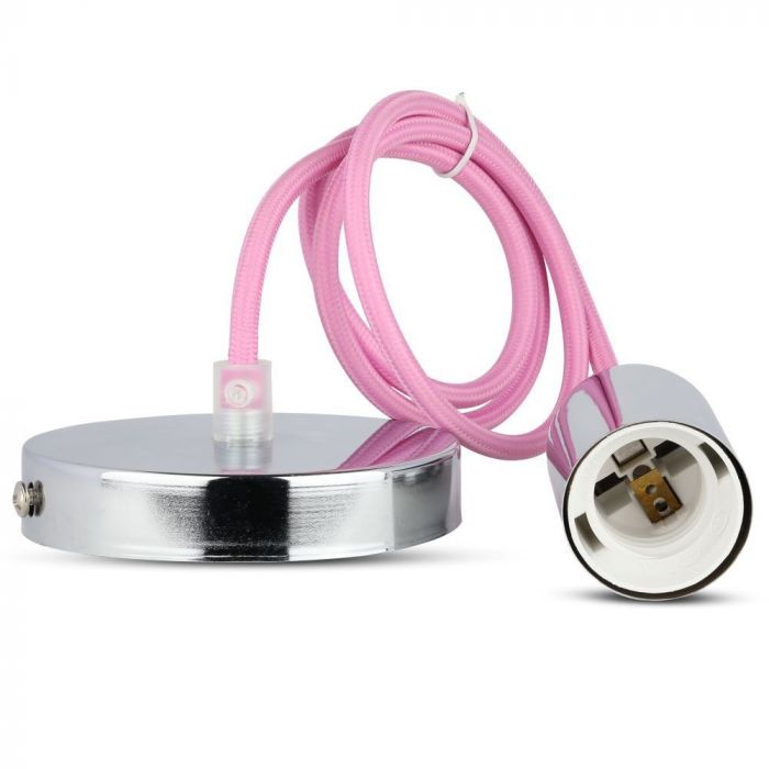 Подвесной держатель лампы, металл, хромированный, розовый провод, D36, V-TAC