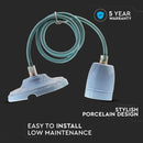 Hanging porcelain light bulb frame on E27 socket, blue, V-TAC