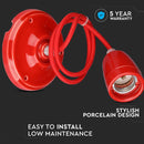 Hanging porcelain lamp frame on E27 base, red, V-TAC