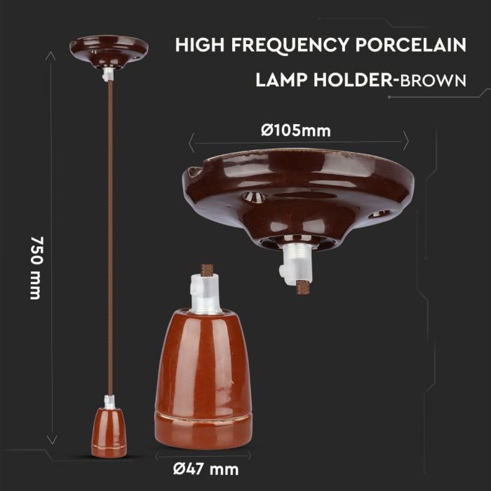 Фарфоровый патрон для лампы с цоколем E27, коричневый, V-TAC
