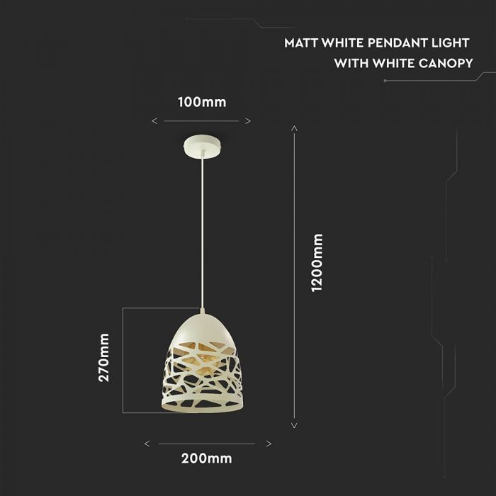 Metal lamp pendant on E27 base, white, V-TAC