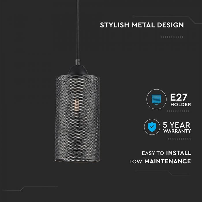 Lamp pendant with E27 base, black, V-TAC