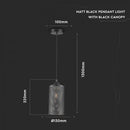 Lamp pendant with E27 base, black, V-TAC