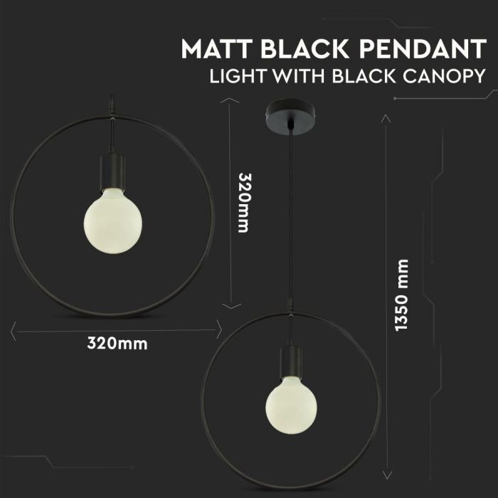 Hanging lamp frame, metal, D320, ''Matt Black", V-TAC