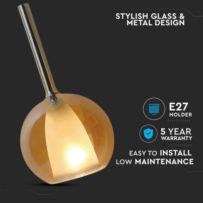 Exempel REA_Upp från E27-sockel Glödlampshållare (dubbelglas), bärnstensfärgat och vitt glas, D180, V-TAC