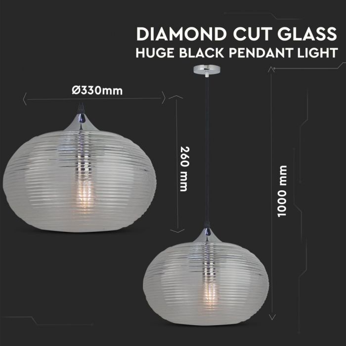 På E27-sockel Glödlampshållare, svart transparent glas, D330, V-TAC