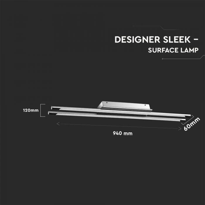 36W(2700Lm) LED topelt laevalgusti, kroomitud, V-TAC, IP20, neutraalne valge 4000K