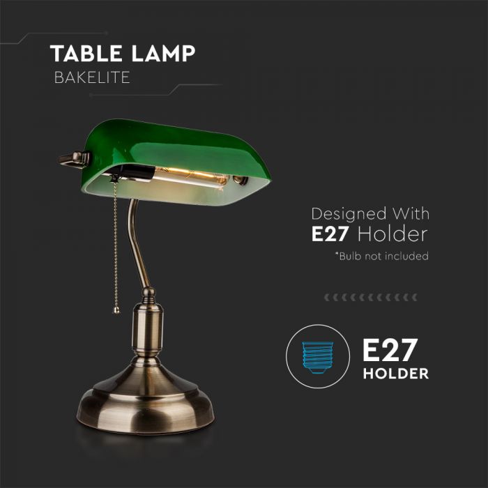 LED table lamp with a green dome and metal bronze colored body, switch with cord, V-TAC