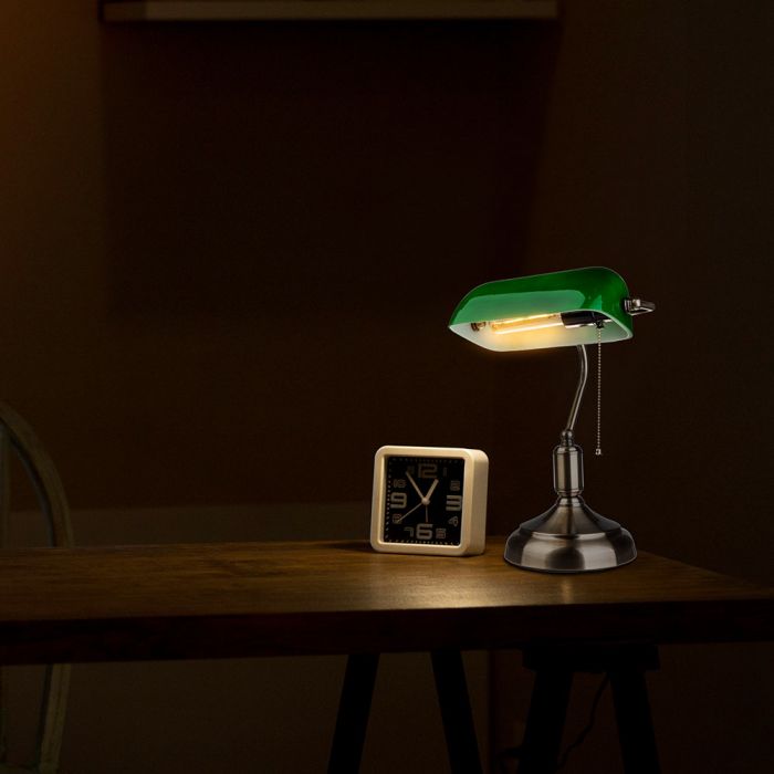 LED table lamp with a green dome and metal bronze colored body, switch with cord, V-TAC