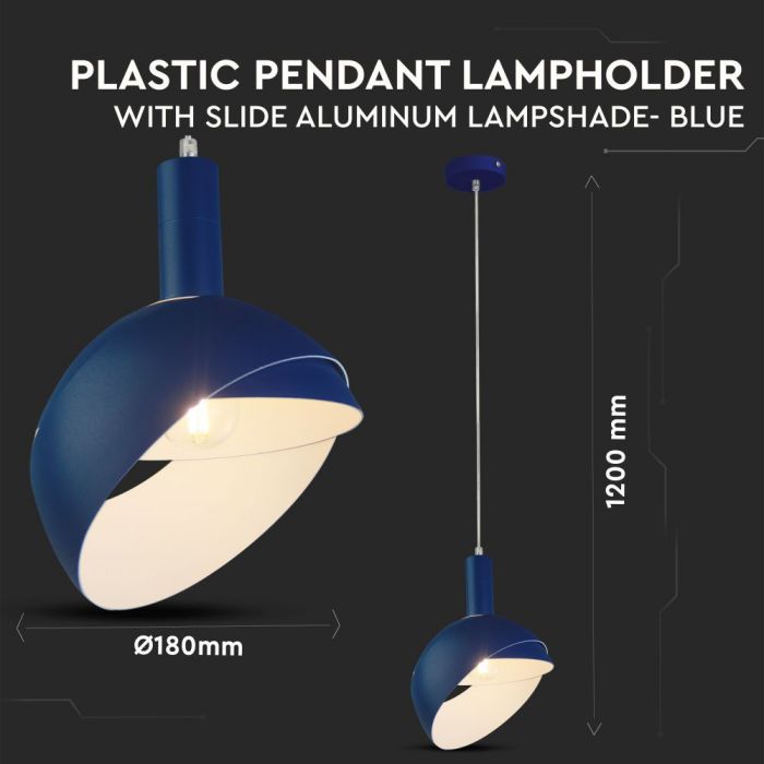 Metal lamp pendant on E27 base, blue, V-TAC