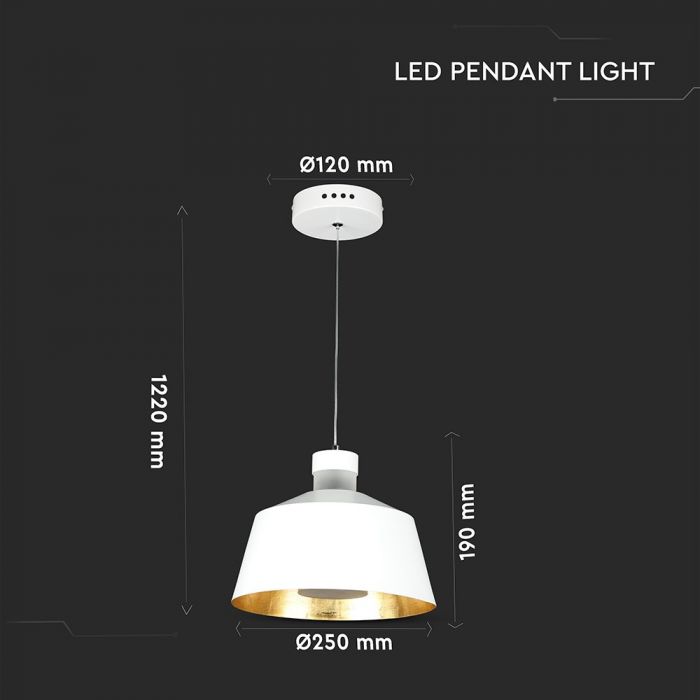 7W(400Lm) LED pendant light, V-TAC, IP20, Ø250xH190mm, warm white light 3000K