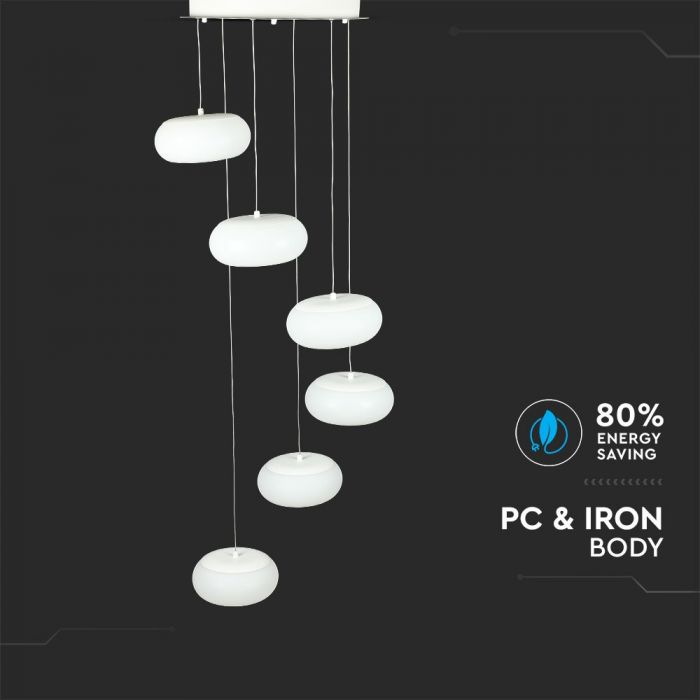 72W LED disainvalgusti, valge, V-TAC, Ø390x2000mm, soe valge valgus 3000K