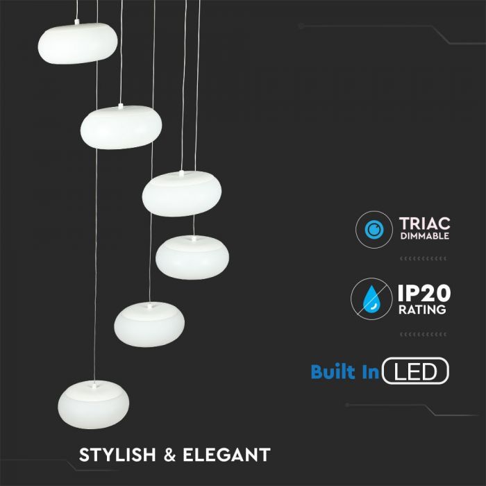 72W LED pendant design light, white, V-TAC, Ø390x2000mm, warm white light 3000K