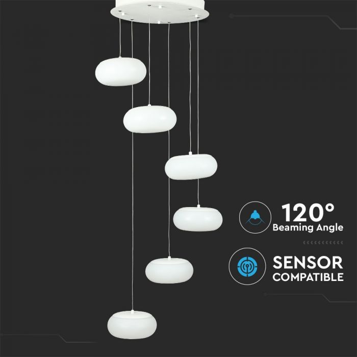 72W LED disainvalgusti, valge, V-TAC, Ø390x2000mm, soe valge valgus 3000K