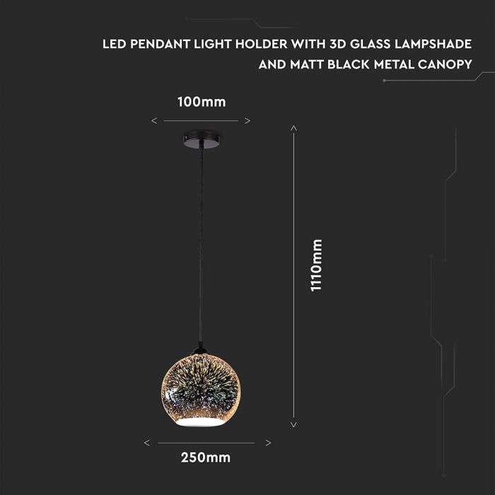 E27 LED hanging glass 3D lamp, A60/67, ST-64, V-TAC