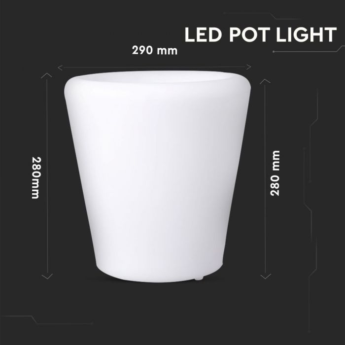 0.5W(18Lm) LED interjera apgaismojums, krāsaina RGB, IP67, litija baterija 10000 mAh uzlādējama, ar tālvadības pulti, 28 x 29 cm, V-TAC
