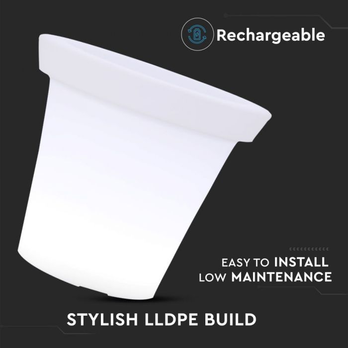 1,5W(54Lm) LED-inredningsbelysning, färgad RGB, IP54, uppladdningsbart litiumbatteri 20000 mAh, med fjärrkontroll, 35 x 35 x 33 cm, V-TAC