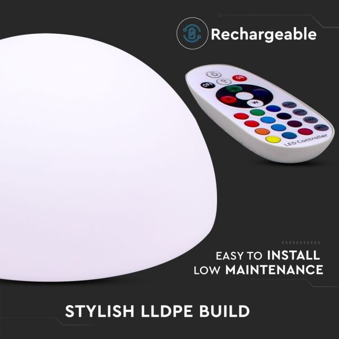 3W(108Lm) LED sisevalgusti, värviline RGB, IP54, laetav liitiumaku 3600 mAh, puldiga, 50 x 26 cm, V-TAC