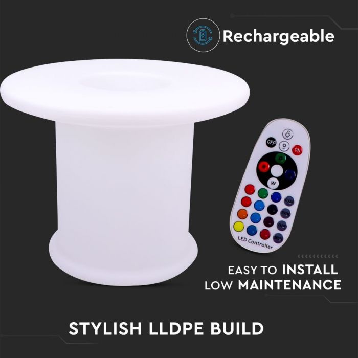 3W(108Lm) LED interior light, coffee table, coloured RGB, IP54, rechargeable lithium battery 3600 mAh, with remote control, 70 x 54 cm, V-TAC