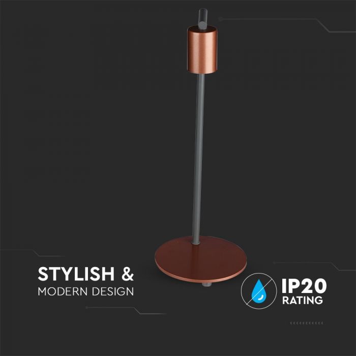 Dizaina galda lampa ar E27 cokolu, sarkana bronza, IP20, V-TAC