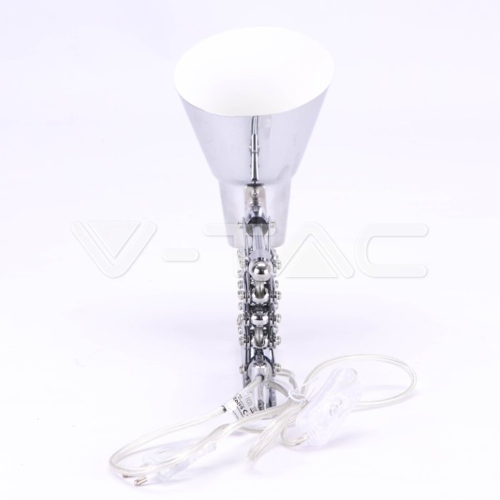 Designerbordslampa med justerbart metallfäste och E27-sockel, förkromad, V-TAC