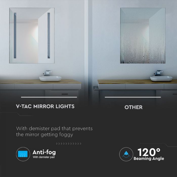 4W LED mirror luminaire, rectangular, chrome-plated, V-TAC, 500x390x35mm, IP44, with anti-glare surface, cool white 6400K