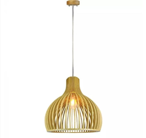 Hanging lamp frame on E27 plinth, with decorative chrome cap and wooden lampshade D350*H450MM, IP20, max60W, V-TAC