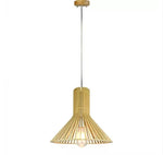 Hanging lamp frame on E27 plinth, with decorative chrome cap and wooden lampshade D350*H310MM, IP20, max60W, V-TAC