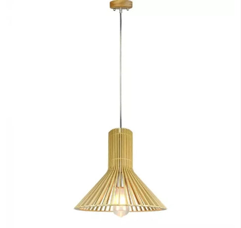 Hanging lamp frame on E27 plinth, with decorative chrome cap and wooden lampshade D350*H310MM, IP20, max60W, V-TAC