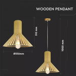 Hanging lamp frame on E27 plinth, with decorative chrome cap and wooden lampshade D350*H310MM, IP20, max60W, V-TAC