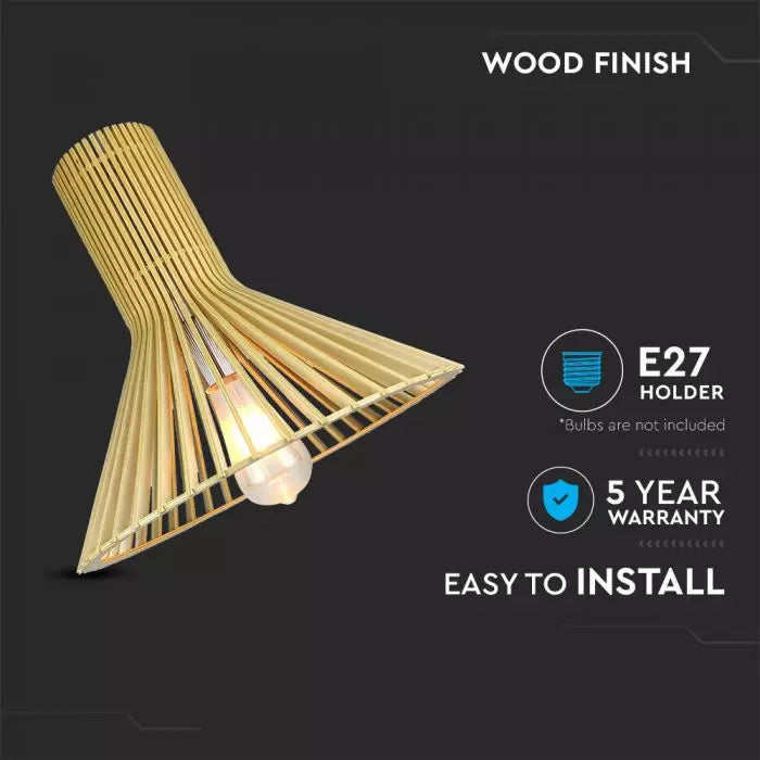 Hanging lamp frame on E27 plinth, with decorative chrome cap and wooden lampshade D350*H310MM, IP20, max60W, V-TAC