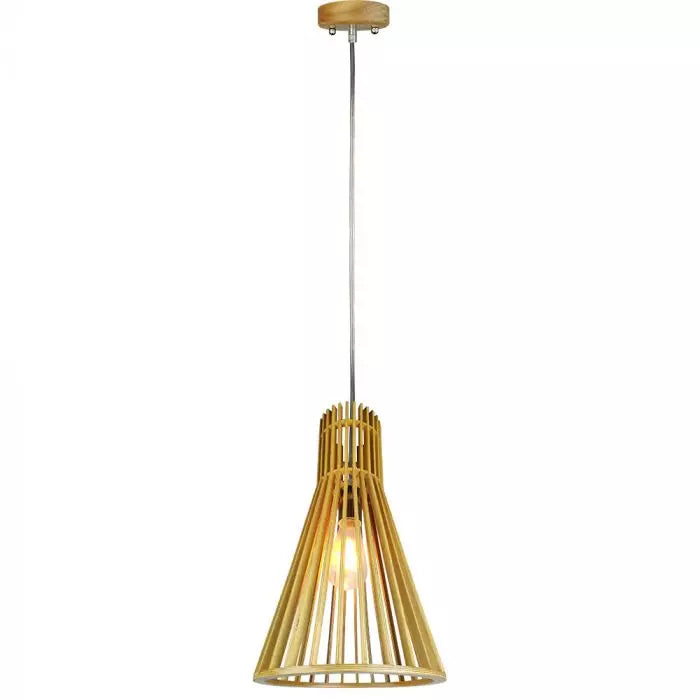 Iekarams spuldžu ietvars uz E27 cokola, ar dekoratīvu hroma vāciņu un koka abažūru D250*H450MM, IP20, max60W, V-TAC