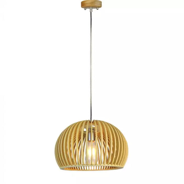 Hanging lamp frame on E27 plinth, with decorative chrome cap and wooden lampshade D250*H450MM, IP20, max60W, V-TAC