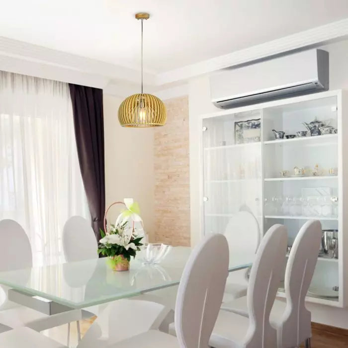 Hanging lamp frame on E27 plinth, with decorative chrome cap and wooden lampshade D250*H450MM, IP20, max60W, V-TAC