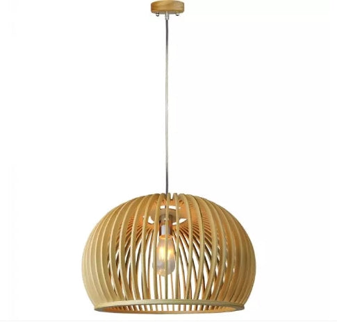 Hanging lamp frame on E27 base, with decorative chrome cap and wooden lampshade D440*H280MM, IP20, max60W, V-TAC