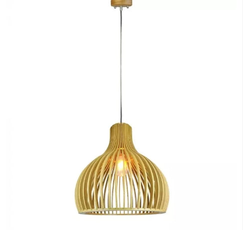 Hanging lamp frame on E27 plinth, with decorative chrome cap and wooden lampshade D450*H450MM, IP20, max60W, V-TAC