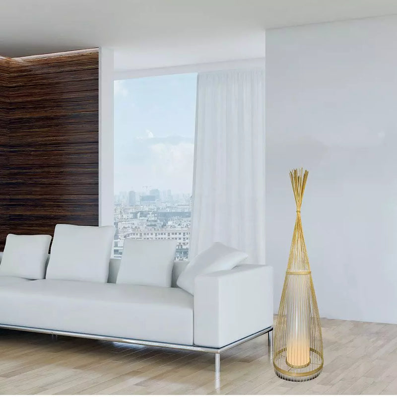 Wooden floor lamp with rattan shade D300 * 1000mm