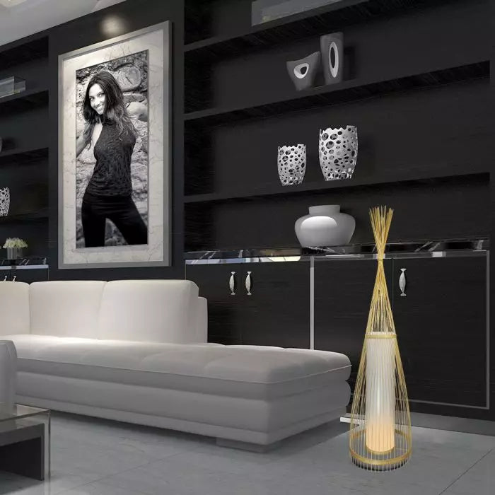 Wooden floor lamp with rattan shade D300 * 1000mm