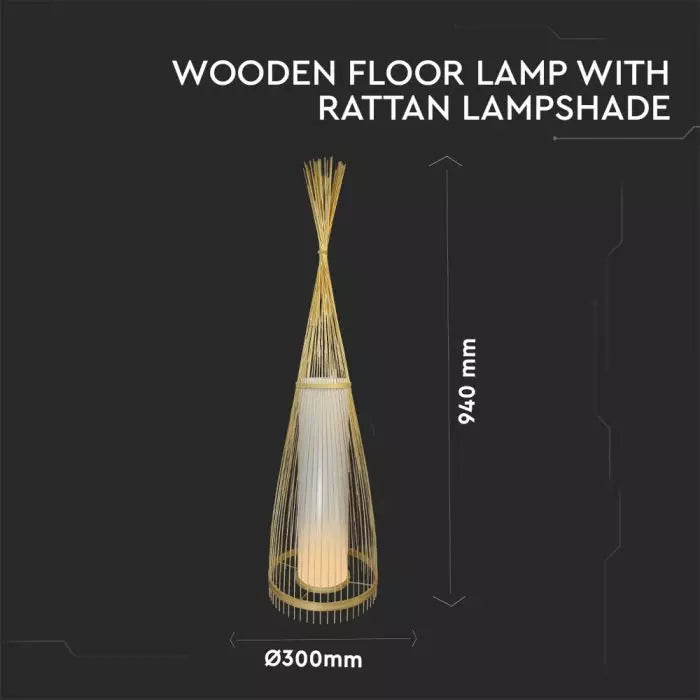 Puidust põrandalamp rotangist lambivarjuga D300 * 1000mm