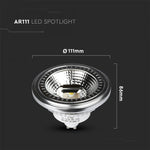 GU10 AR111 12W(650Lm) LED Spuldze, V-TAC, auksti balta gaisma 6000K