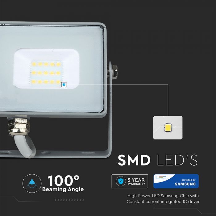 10W(800Lm) LED Spotlight V-TAC SAMSUNG, IP65, warranty 5 years, gray body, neutral white light 4000K