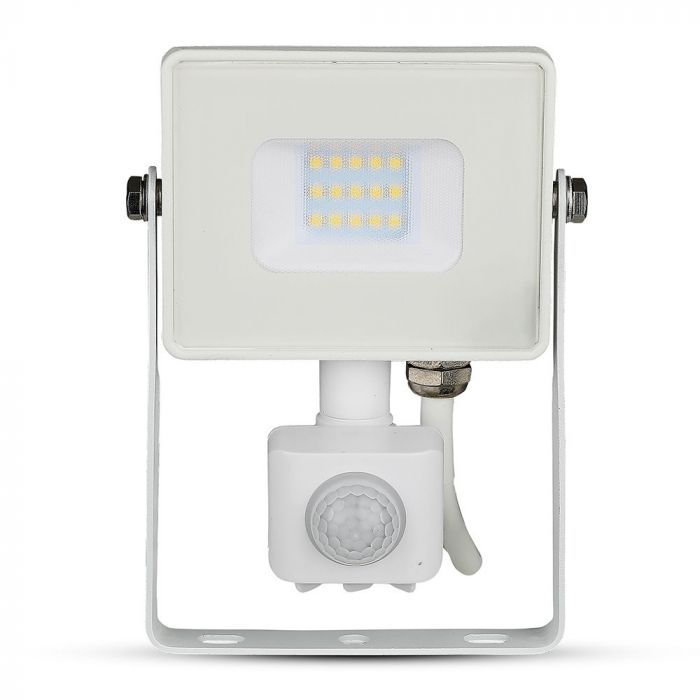 10W(800Lm) LED-strålkastare med rörelsesensor, V-TAC SAMSUNG, 5 års garanti, vitt hölje, varmvitt ljus 3000K