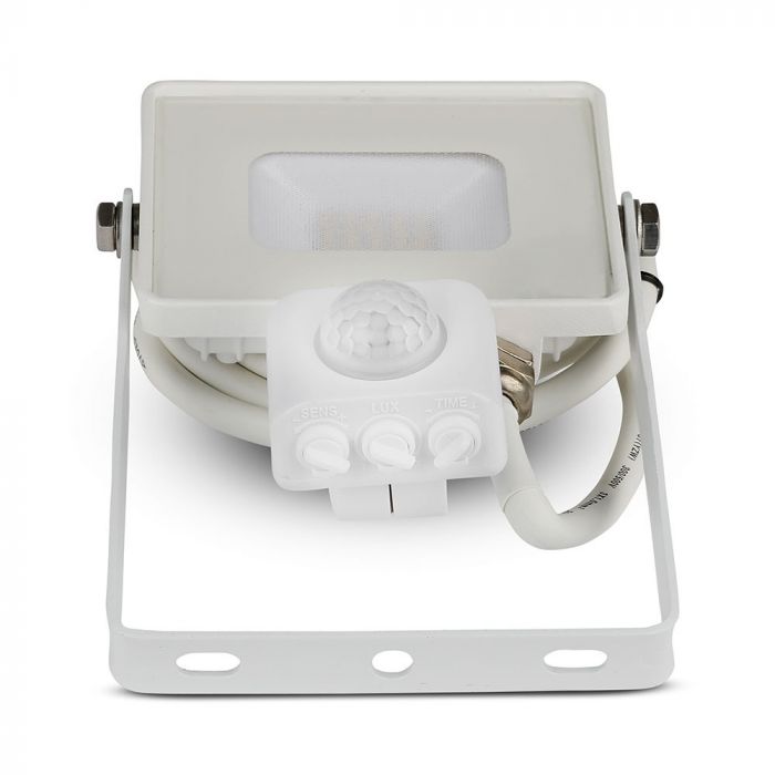 10W(800Lm) LED-strålkastare med rörelsesensor, V-TAC SAMSUNG, 5 års garanti, vitt hölje, varmvitt ljus 3000K