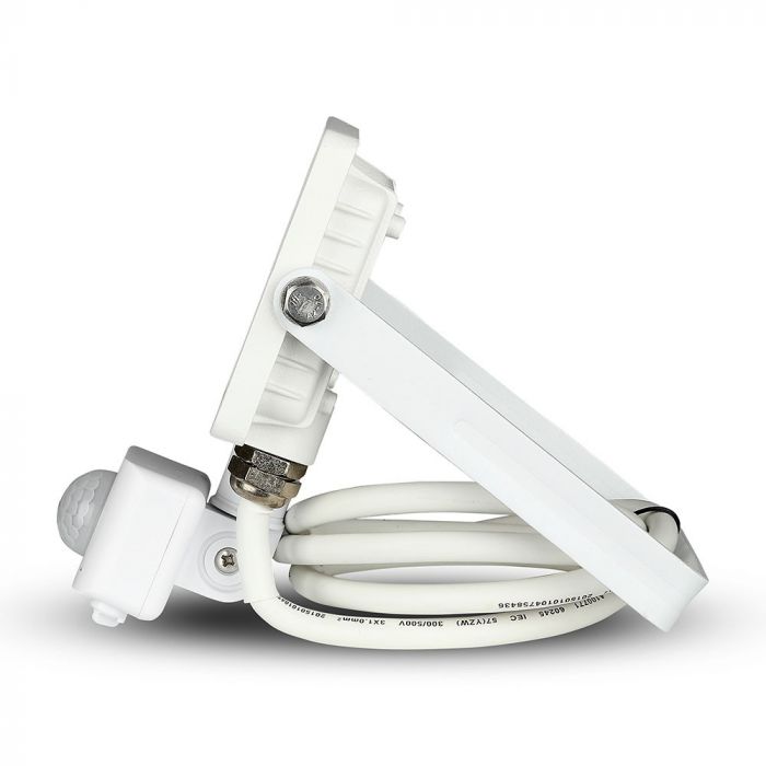 10W(800Lm) LED-strålkastare med rörelsesensor, V-TAC SAMSUNG, 5 års garanti, vitt hölje, varmvitt ljus 3000K