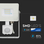 10W(800Lm) LED-strålkastare med rörelsesensor, V-TAC SAMSUNG, 5 års garanti, vitt hölje, varmvitt ljus 3000K