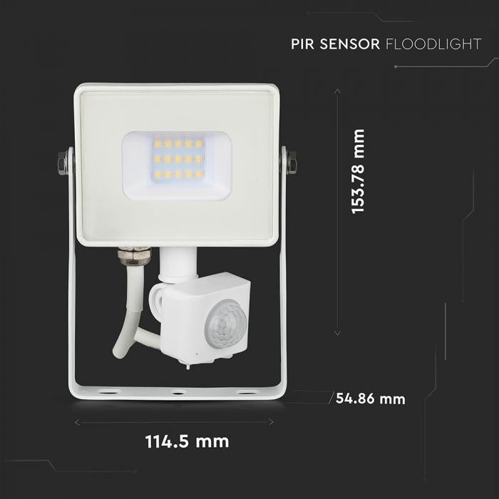 10W(800Lm) LED Floodlight with motion sensor, V-TAC SAMSUNG, warranty 5 years, white body, warm white light 3000K