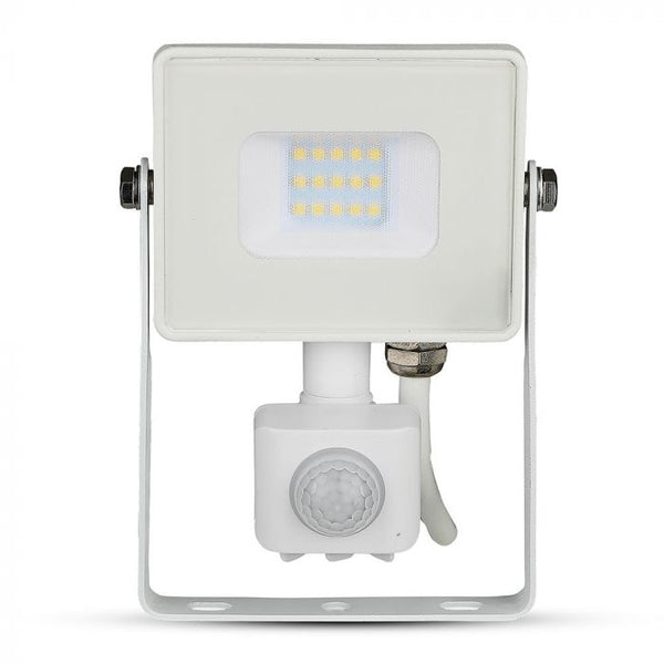 10W(800Lm) LED Spotlight V-TAC SAMSUNG with motion sensor, white body, IP65, 5-year warranty, neutral white light 4000K